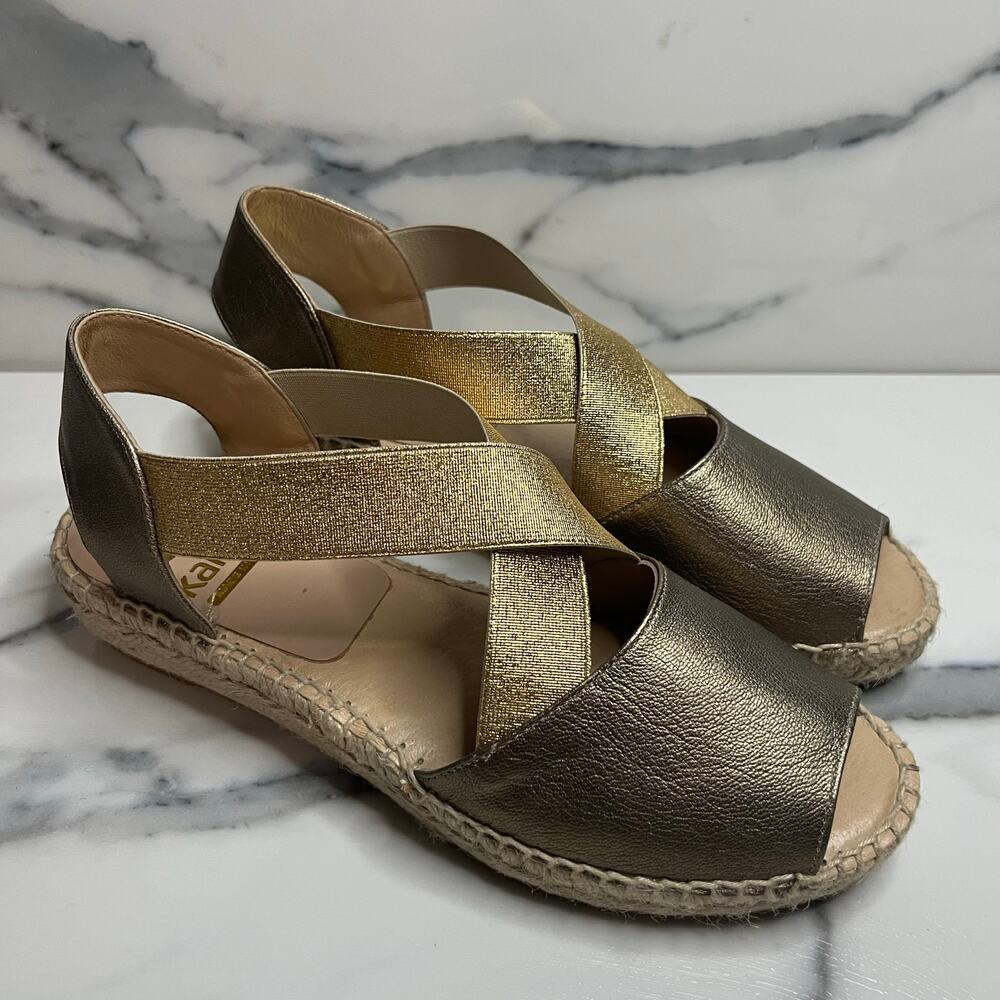 Kanna Women's Gold Metallic Beachy Strappy Espadrille Sandal Sz 37 Sz 6.5 Resort